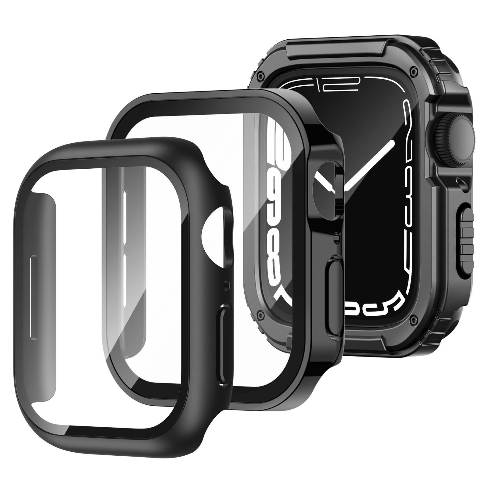 【3枚セット】Knossen 対応 アップルウォッチ カバー Series 9/8/SE/7/6/5/4 45mm Apple Watch ケース 保護 ガラスフィルム PC素材 一体型 耐衝撃 全面保護 高透過率 装着簡単 ブラック