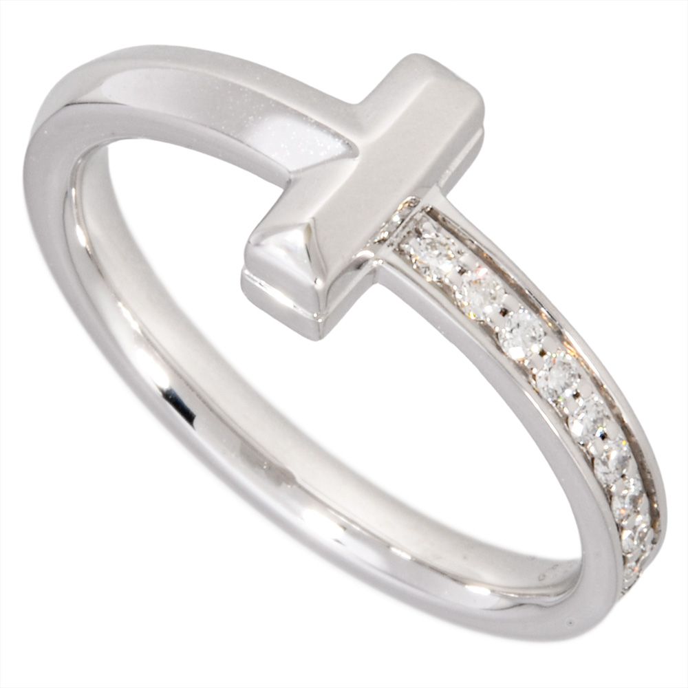 ティファニー Tiffany-Co. Tワン ナロー リング 指輪 ダイヤモンド 0.08ct 約12.5号 K18WG 4.6g ホワイトゴールド レディース