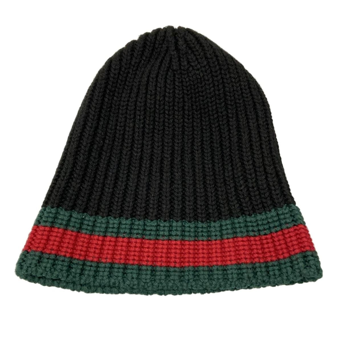 GUCCI グッチ ニット帽 M 58 22cm - 429753 黒×グリーン×レッド シェリーライン ウェブ ビーニー ウール