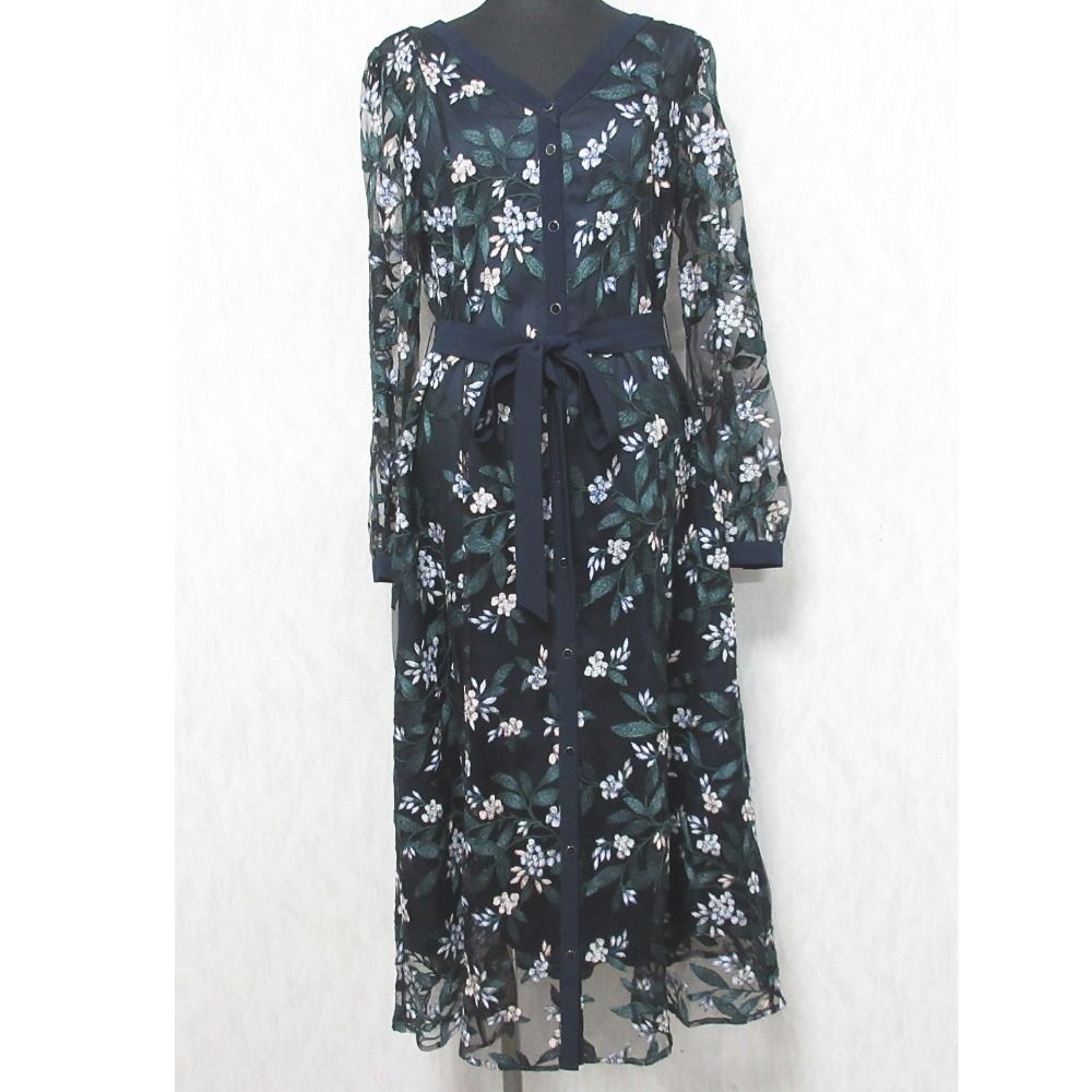 グレースコンチネンタル フラワーレース ワンピース ネイビーインナーなし グレースコンチネンタル フラワーレース ワンピース ネイビー