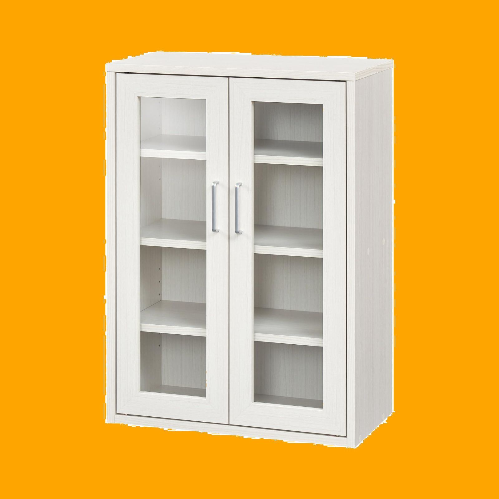 カップボード キッチン収納 ガラス 同シリーズで 自由自在 一人暮らしの部屋や狭いスペースにぴったりサイズ キャビネット ホワイト 白木目 ベーシックデザイン 白井産業 Shirai 幅56.6×奥行29.5×高さ80cm FUL-805