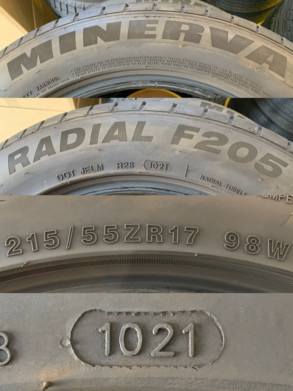 【2405020】MINERVA RADIAL F205 215/55R17 2021年 6mm 6.5mm クラウン カムリ エスティマ ジューク オデッセイ ヴェゼル レガシィアウトバック 等