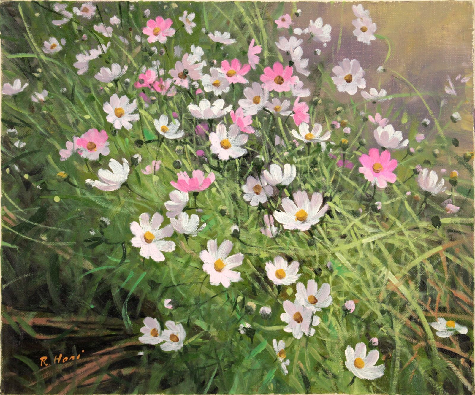 油絵 絵画【コスモス】 堀林弥 「コスモス」 油絵・油彩画 絵画 - メルカリ