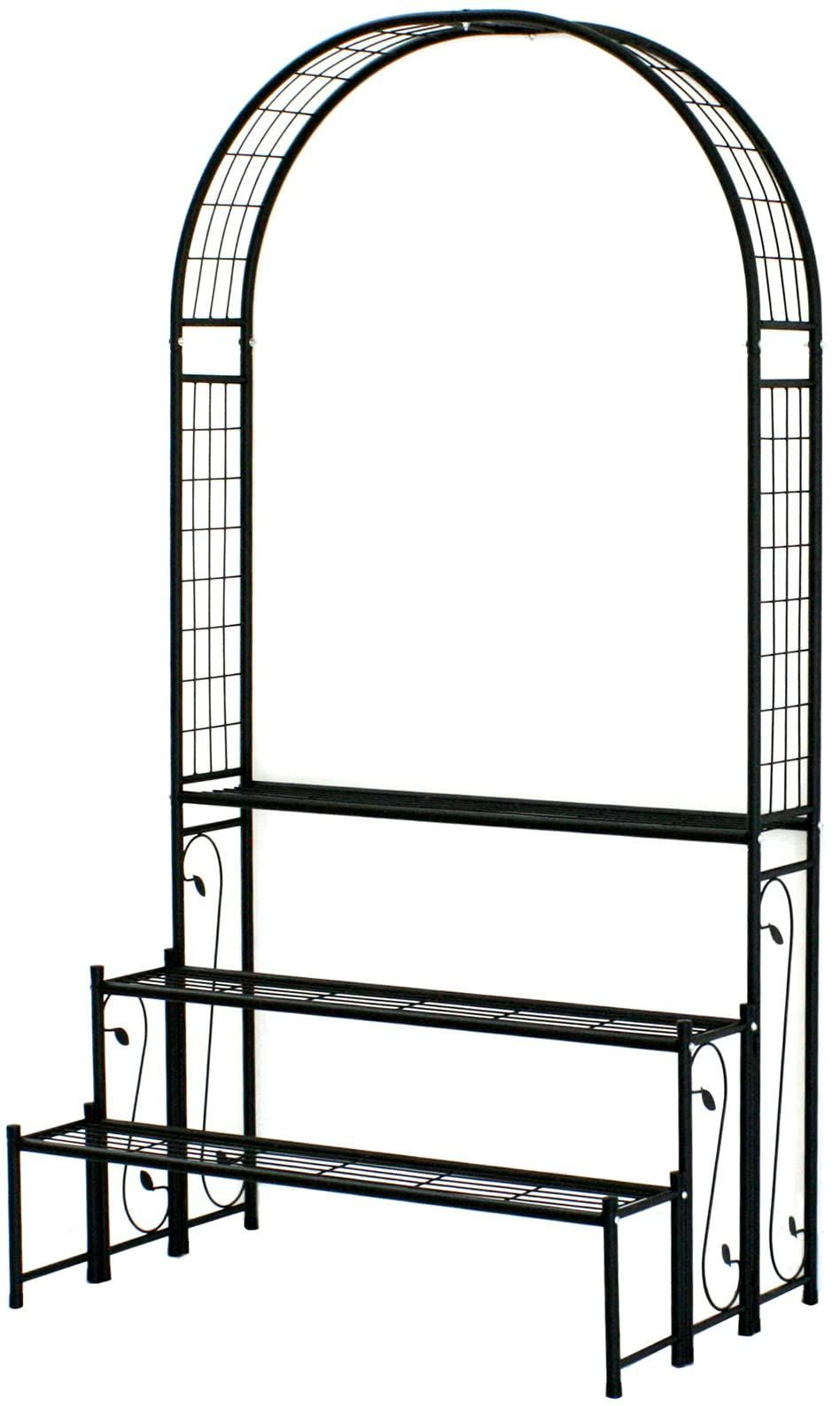 ARCH-RACK183 スチール ブラック 幅98×奥行61×183.5cm 園芸ラック フラワースタンド アイアン3段プランターラック アーチ型 ガーデンガーデン