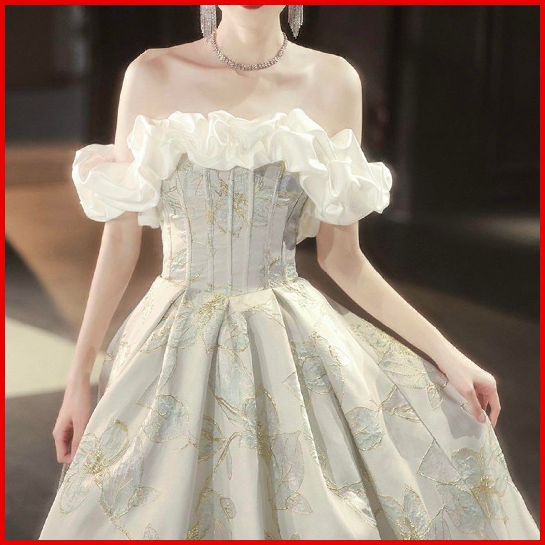 シンプルオシャレなフリルのオフショル イブニングドレス♩.• 楽天市場】イブニングドレス オフショルダー ロングドレス