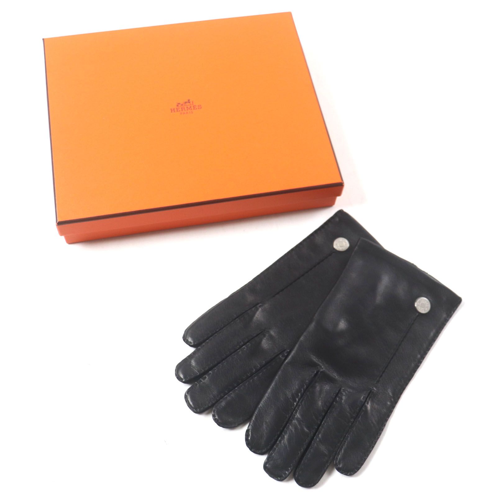 美品▽HERMES エルメス ラムレザー 裏シルク100% セリエボタン