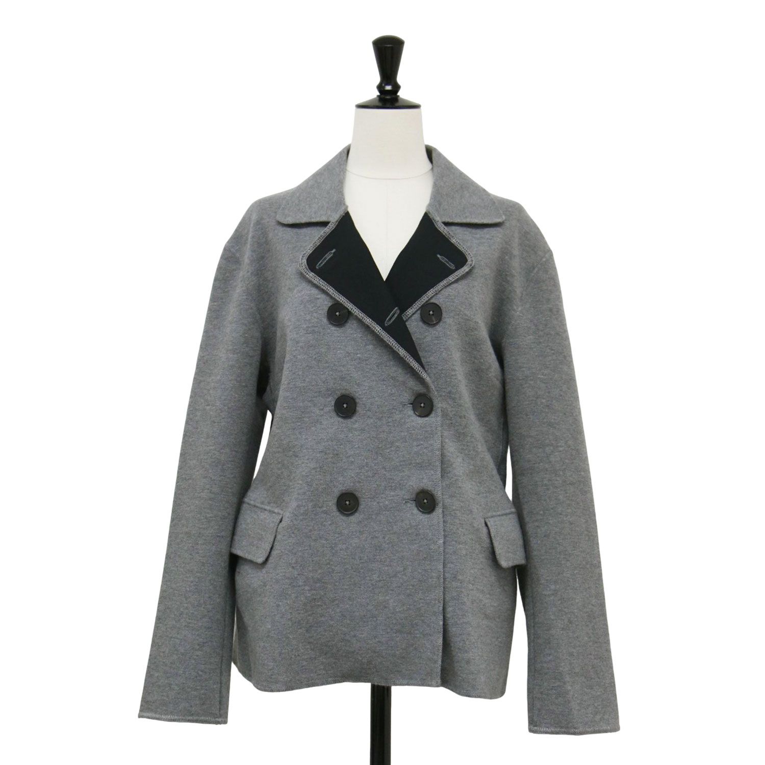 JIL SANDER ジル サンダー ジャケット グレー ブラック サイズ 40 L | ミラノリブ ニット ジャケット | ダブルブレスト 長袖 バイカラー ウール | イタリア製 | アウター ブルゾン コート 上着 レディース