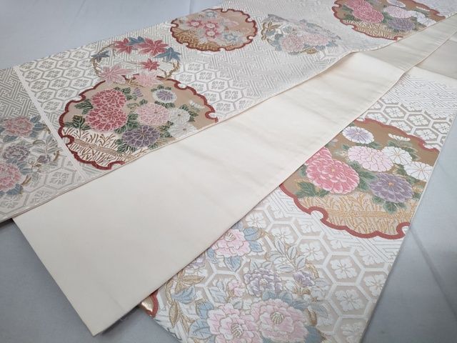 平和屋着物◎六通柄袋帯　唐織　亀甲能丸文　金糸　正絹　逸品　AABI0908yx 平和屋着物◎六通柄袋帯 唐織 花蝶文 金銀糸 正絹 逸品 AABA6333yx