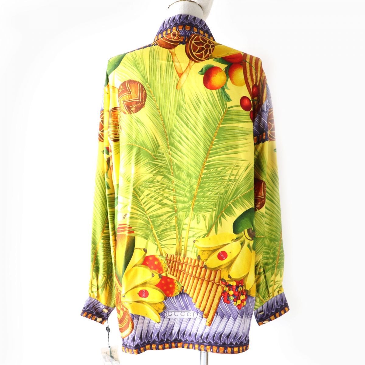 GUCCI フルーツ柄 シルクシャツ 未使用品△正規品 GUCCI グッチ レディース フルーツ柄 果実柄