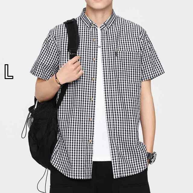 [L ]メンズ ファッション 服 男性用 オシャレ シンプル 大人 かっこいい ストリート 夏 チェック柄 コットン 半袖 シャツ カジュアル 薄手 シャツ トップス 服 ジャケット 