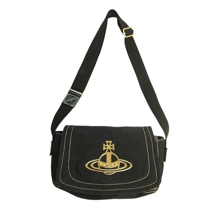 Vivienne Westwood ヴィヴィアンウェストウッド ショルダーバッグ ユニセックス キャンバス ビッグ オーブ マグネット メッセンジャー 斜め掛け ブラック T1