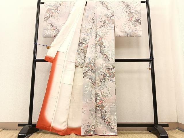 平和屋着物■上質な小紋　型染め　舞花文　逸品　未使用　CAAG5794ng 平和屋着物○上質な小紋 型染め 舞花文 正絹 逸品 AABA7953ck