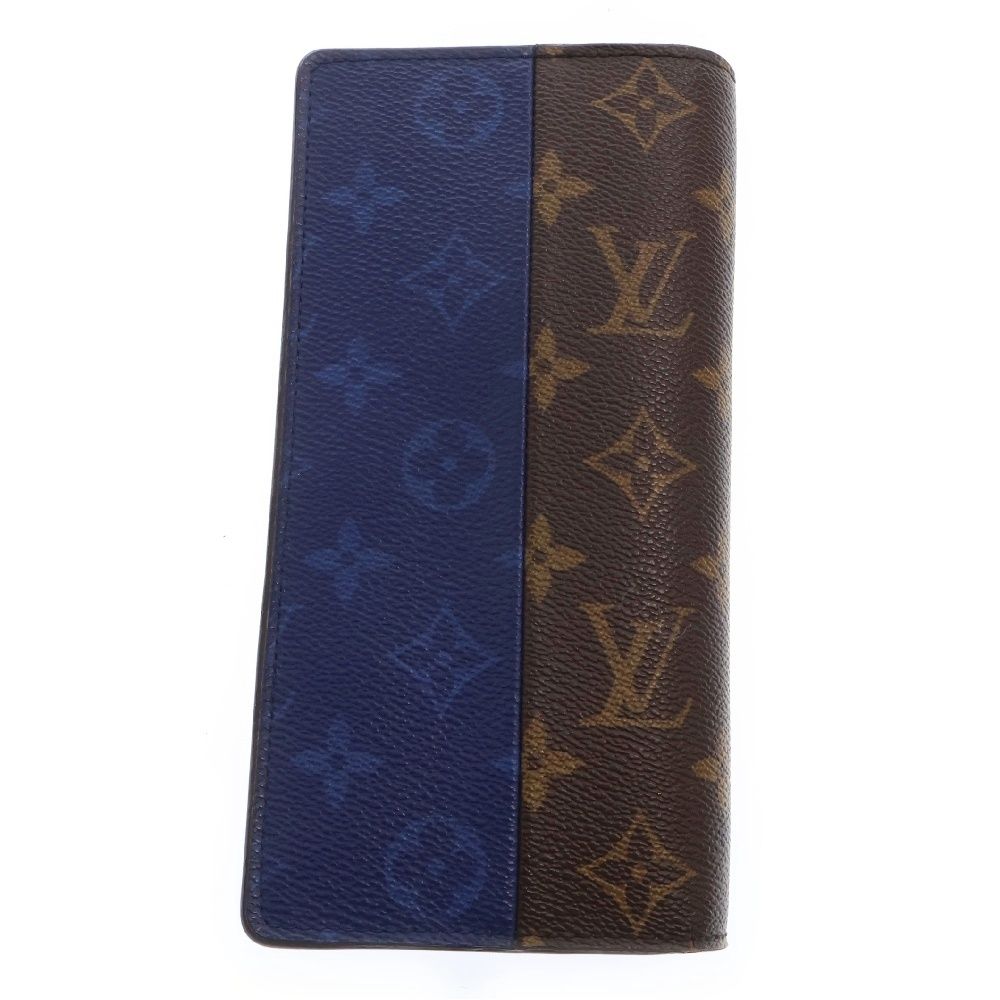 LOUIS VUITTON (ルイヴィトン) モノグラムスプリット ポルトフォイユブラザ レザーロングウォレット 長財布 ネイビー×ブラウン