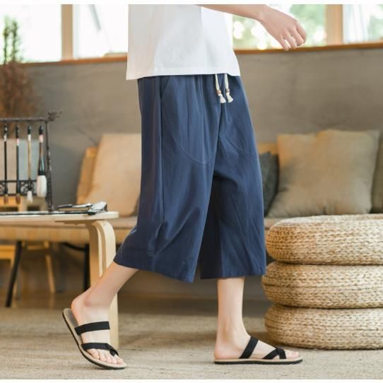 クロップドパンツ メンズ 七分丈 ハーフパンツ ハーレム サルエルパンツ 大きいサイズ 涼しい ウエストゴム おしゃれM-5XL夏