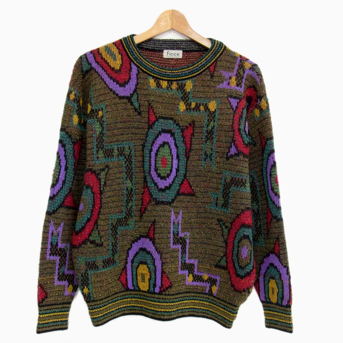 ヴィンテージ 80-90年代Ficce YOSHIYUKI KONISHI 刺繍 ニットセーター モダンクール 編み込み模様 フィッチェ 冬物 メンズ