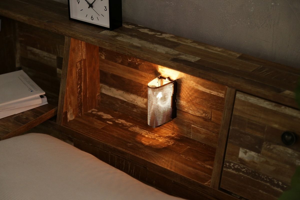 【シングル】寄木柄引出し付ベッド 【超高密度ハイグレードポケットコイル】