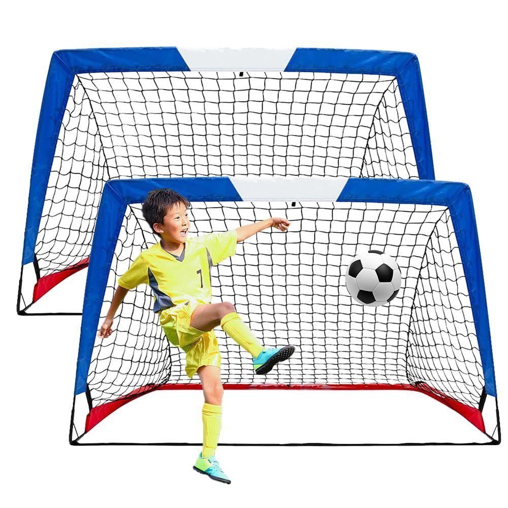 Size:137cm_Color:ブルー 137cm 2個セット L RUNNZER サッカー ゴール 子供用 、サッカー ゴール折畳み 2個セット折りたたみポータブルサッカーゴール フットサル用ゴール ミニ 室内 屋外 庭 こども 折