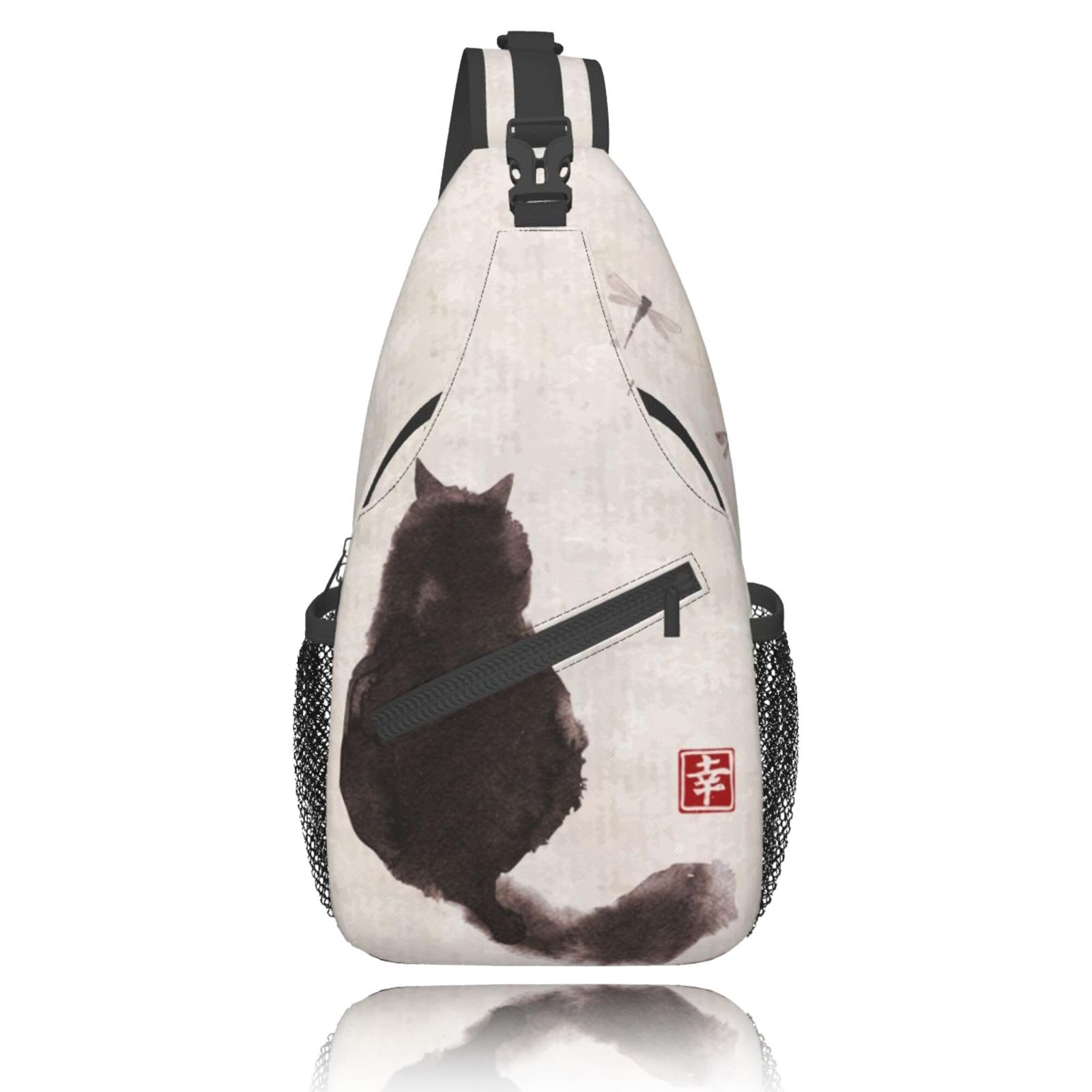 【話題】ボディバッグ 斜め掛け 和風 和柄 猫 絵 ネコ柄 ショルダー バック メンズ レディース 軽量 防水 大容量 通勤 通学 ハイキング 旅行