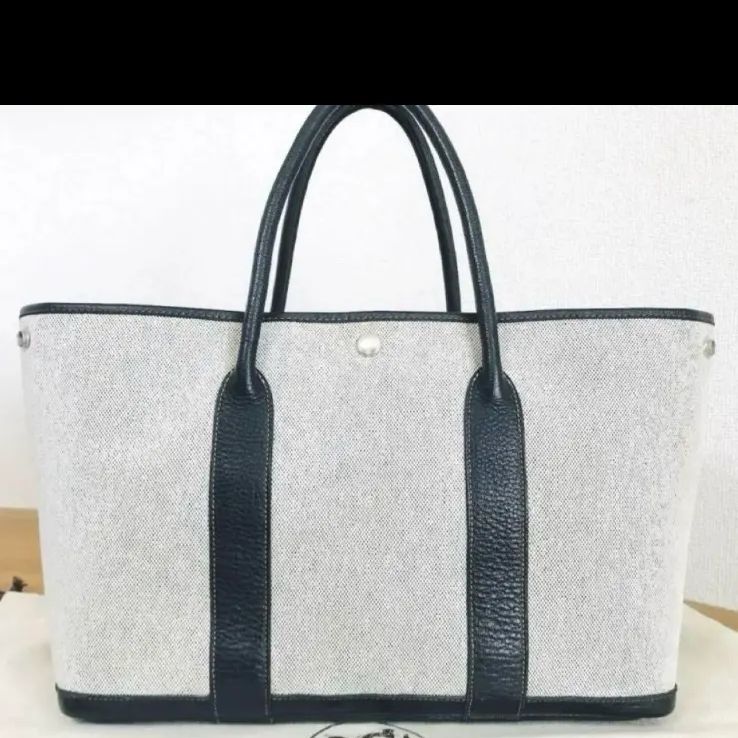 超美品】本物 エルメス 新型 ガーデンパーティー 黒 × グレー トート