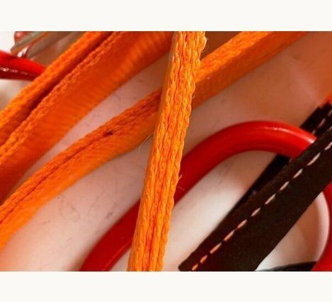 玉掛け用金具付き ベルトスリング 4点吊りスリングベルト 炭素鋼製 フック付き リング付き ポリエステル製 ベルト長さ1m 耐荷重4t