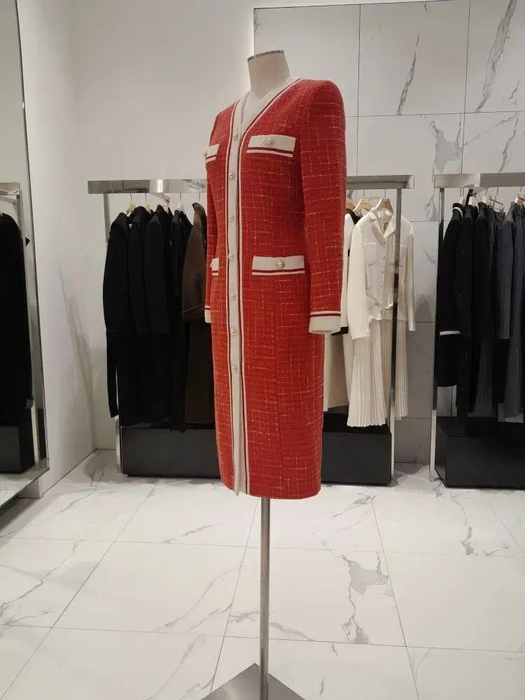 MOJO.S.PHINE モジョエスピン V ネック 感 ツイード ワンピース