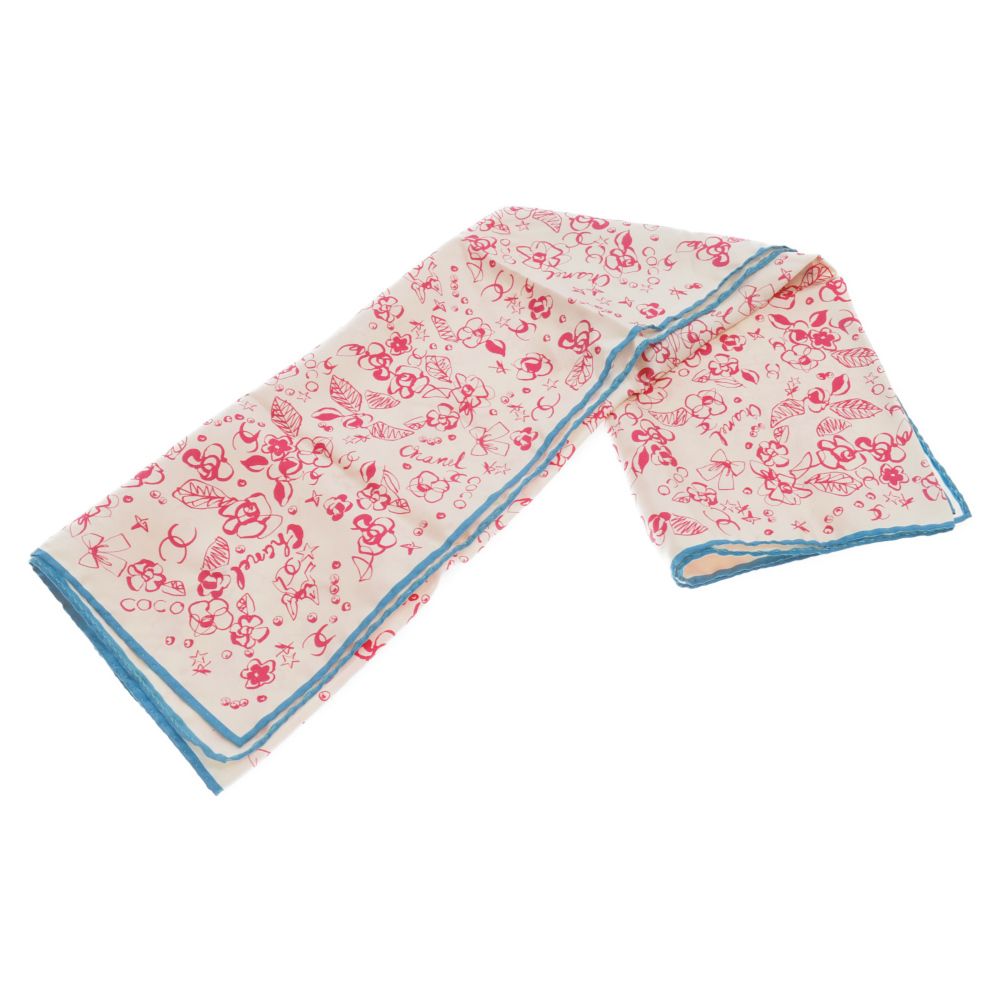 CHANEL (シャネル) Tricolor CC Logo Print Squere Scarf ココマーク花柄プリントスクエア大判シルクスカーフ ホワイト