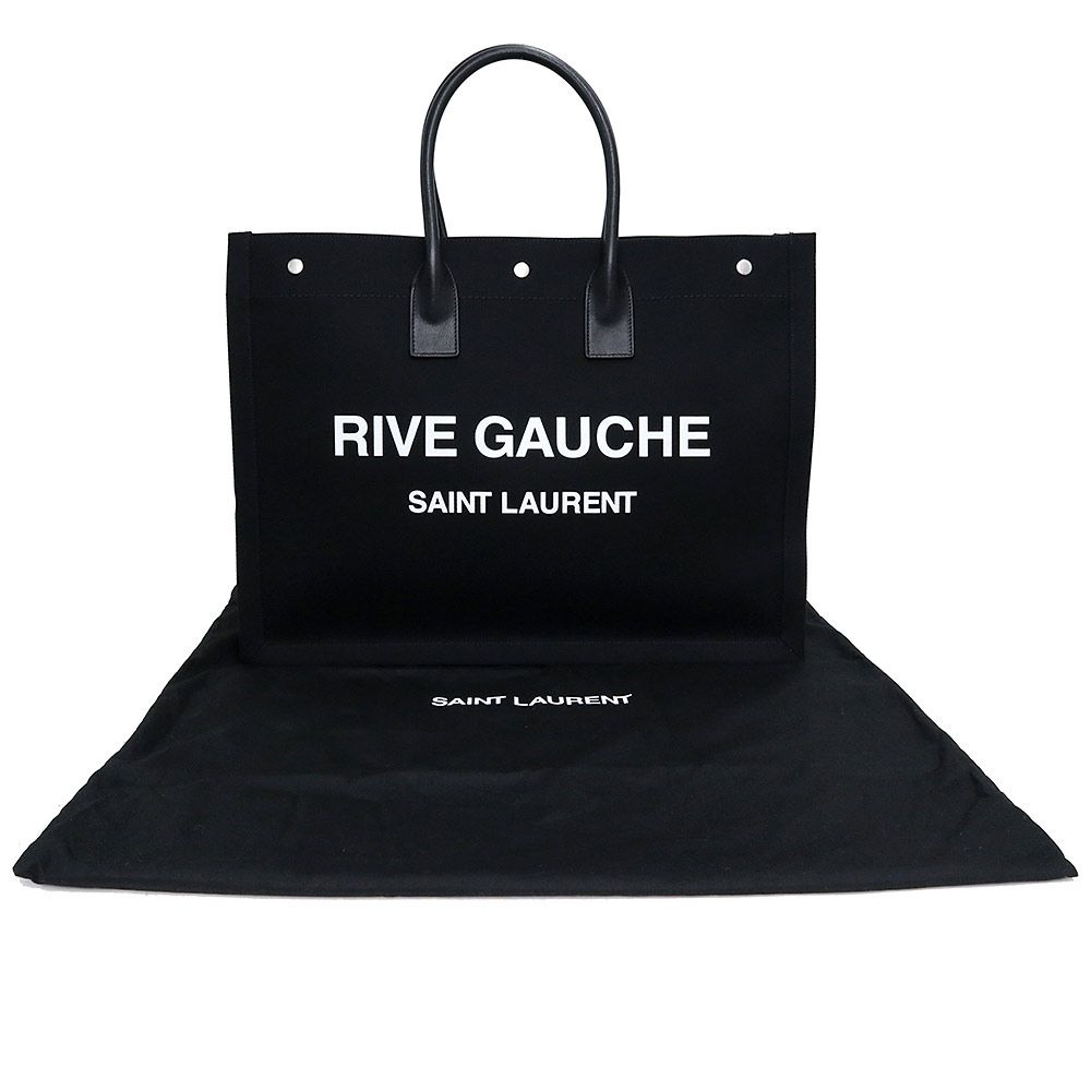 サンローランパリ リヴ ゴーシュ キャンバス トートバッグ コットン NOIR ET BLANC ブラック 黒 シルバー金具 509415 SAINT  LAURENT PARIS（新品・未使用品）