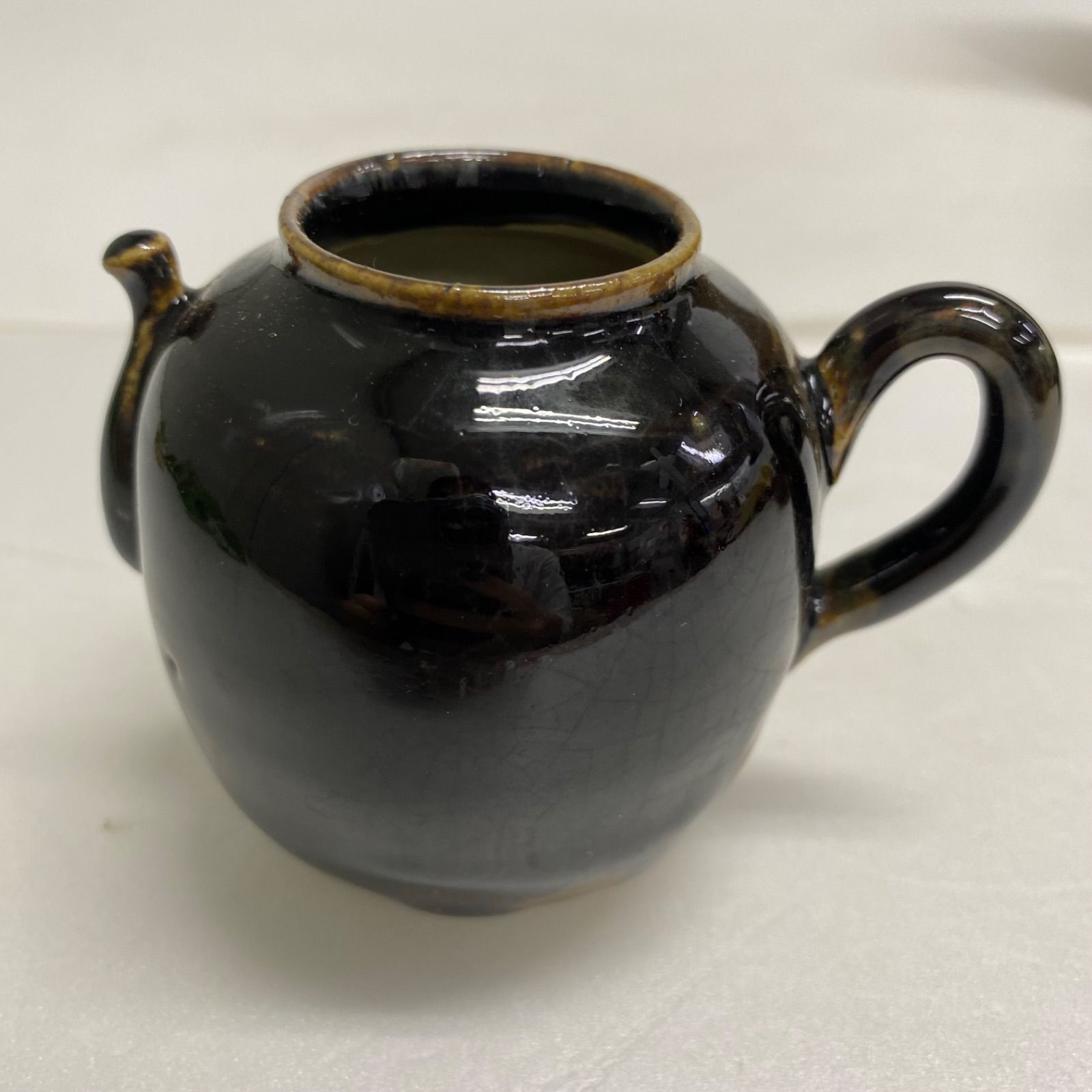 四滴茶入 茶道具 黒釉 蓋付き 共箱付 陶器 茶器 骨董品 茶道