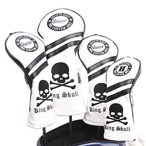 Skull-White Guiote ゴルフヘッドカバー Golf head covers クラブヘッドカバー ウッドカバー ドライバー 新デザイン 交換可能な番号タグ付き（#2.#3.#4.#5.X) 4個セット
