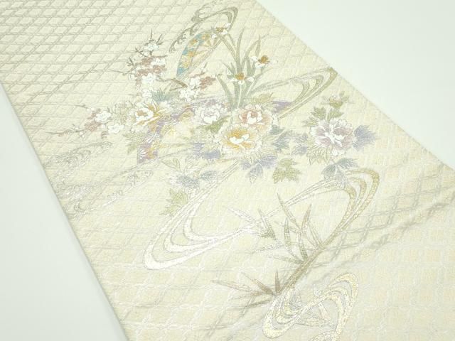 平和屋着物 上 金彩友禅 卓越技能者 名工 和田光正 太鼓柄袋帯 唐織 片輪車草花文 金銀彩 ♥ CZAA3899s5