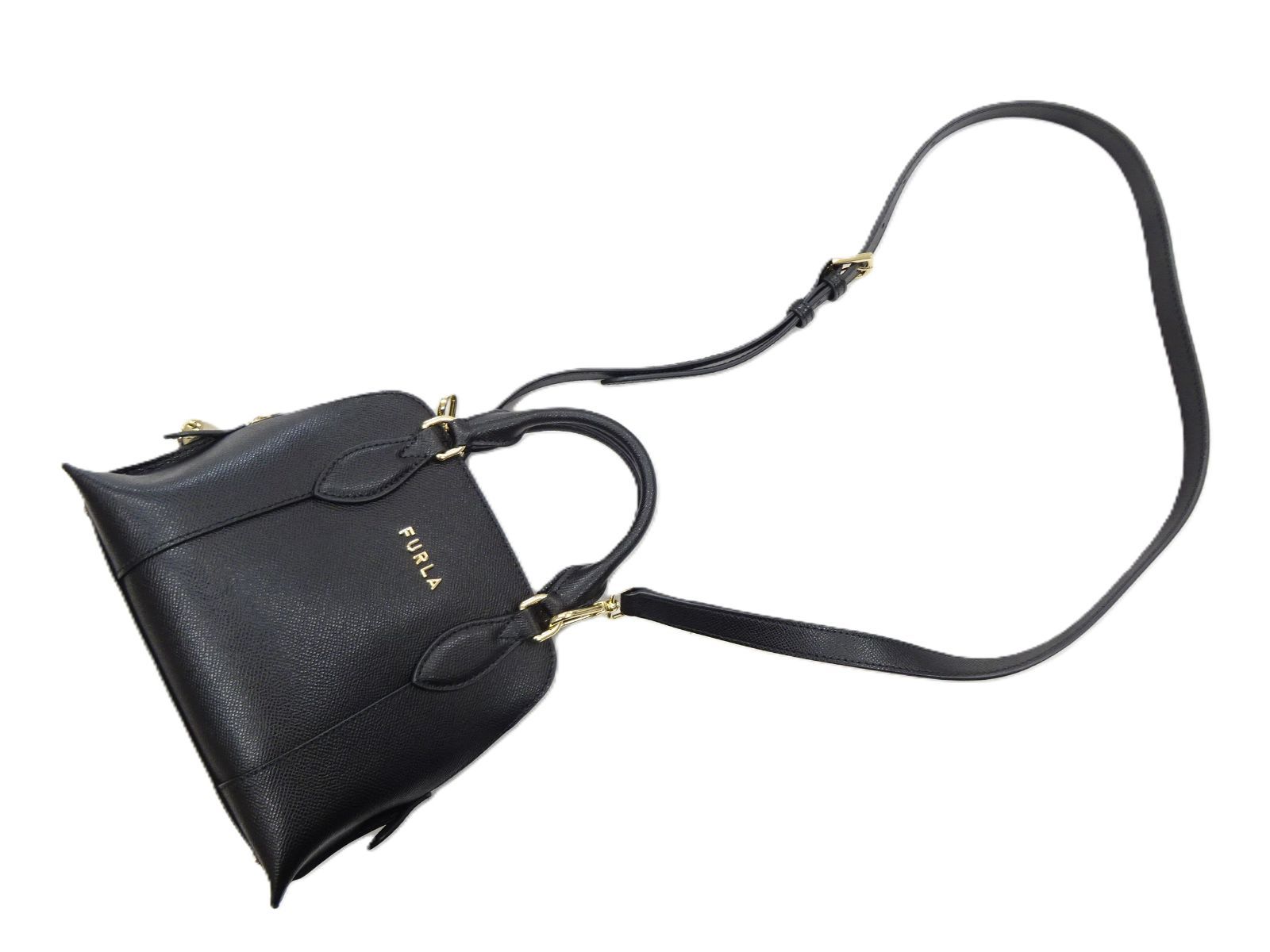 フルラ ブラック黒 ヴィットリアMドーム 2wayレザーハンドバッグ FURLA フルラ ヴィットリア S ドーム レザー 2WAY ミニ ハンドバッグ