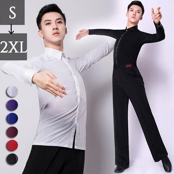 【単品】トップス メンズ ダンス衣装 ダンスウェア ラテン 社交ダンス 練習着 透け感 長袖 チャチャチャ ルンバ　ステージ 競技用 発表会