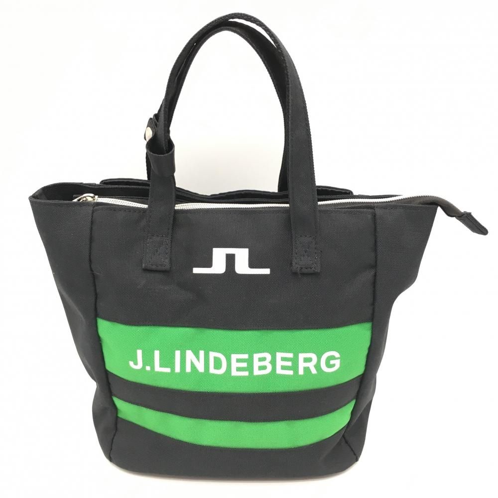 【美品】ジェイリンドバーグ カートバッグ 黒×グリーン 内外ポケットゴルフ J．LINDEBERG