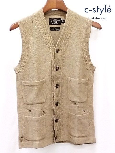 J773 [人気] RRL ダブルアールエル コットンニットベスト XS ブラウン系 MNRRSWEM3R00011 ダメージ加工 | G