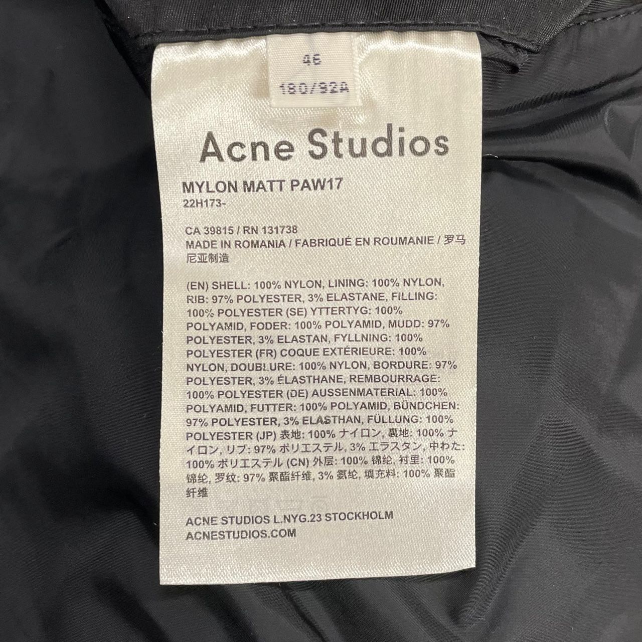 ACNE STUDIOS MYLON MATT PAW17 MA-1 アクネ46 - メルカリ
