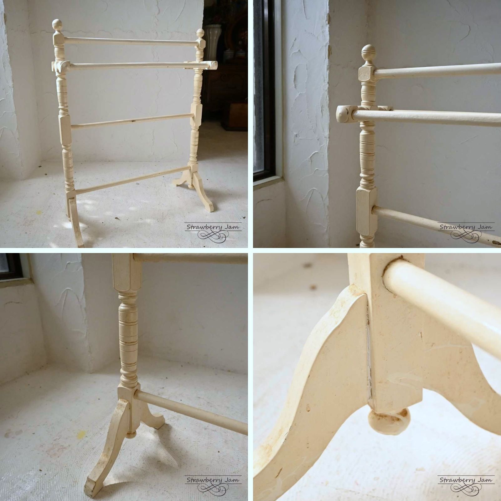 L3612-47 フランスアンティーク ペイント リネンラック ラック タオル