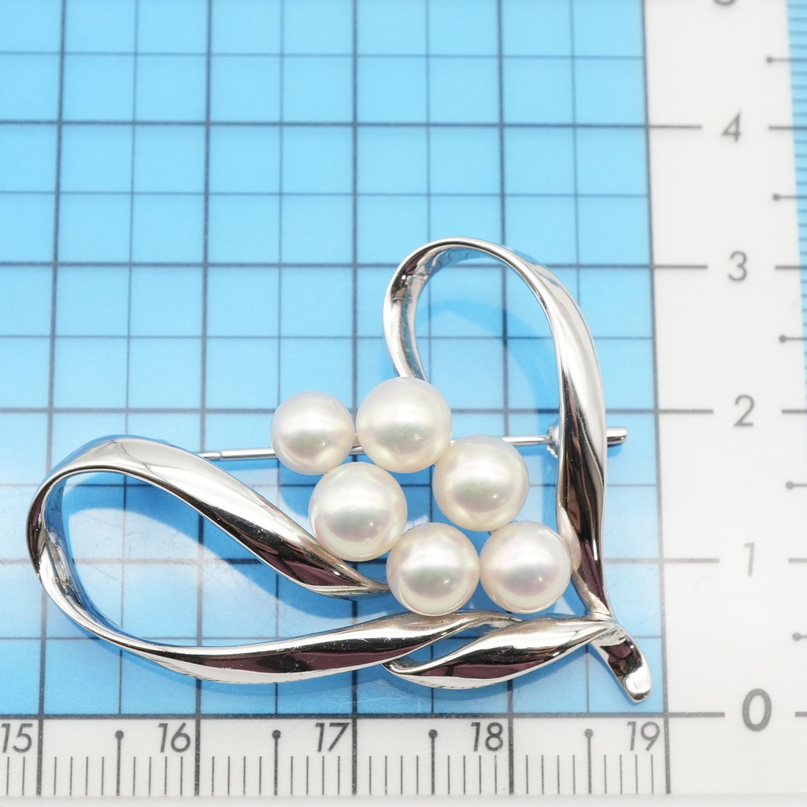美品 ミキモト シルバー ハート 6P アコヤ パール ブローチ/25-69S