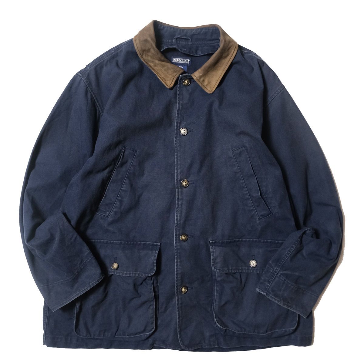 LANDS′END ダックハンティングジャケット ネイビー ブラウン 90's ランズエンド 襟レザー ダック ハンティングジャケット 紺