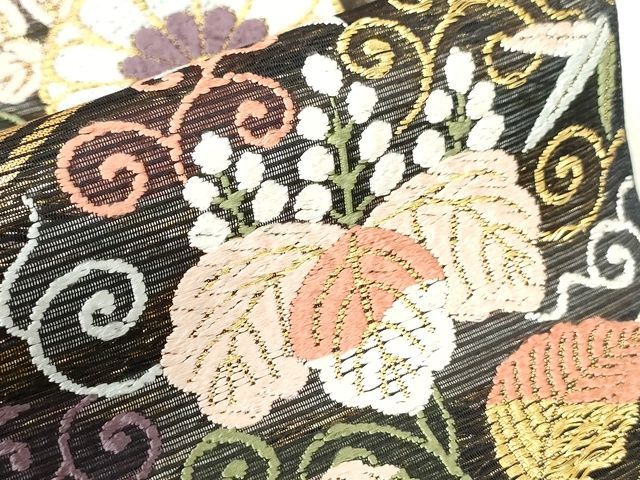 平和屋本店□極上 夏物 西陣 河合美術織物謹製 六通柄袋帯 唐織 花菱文  