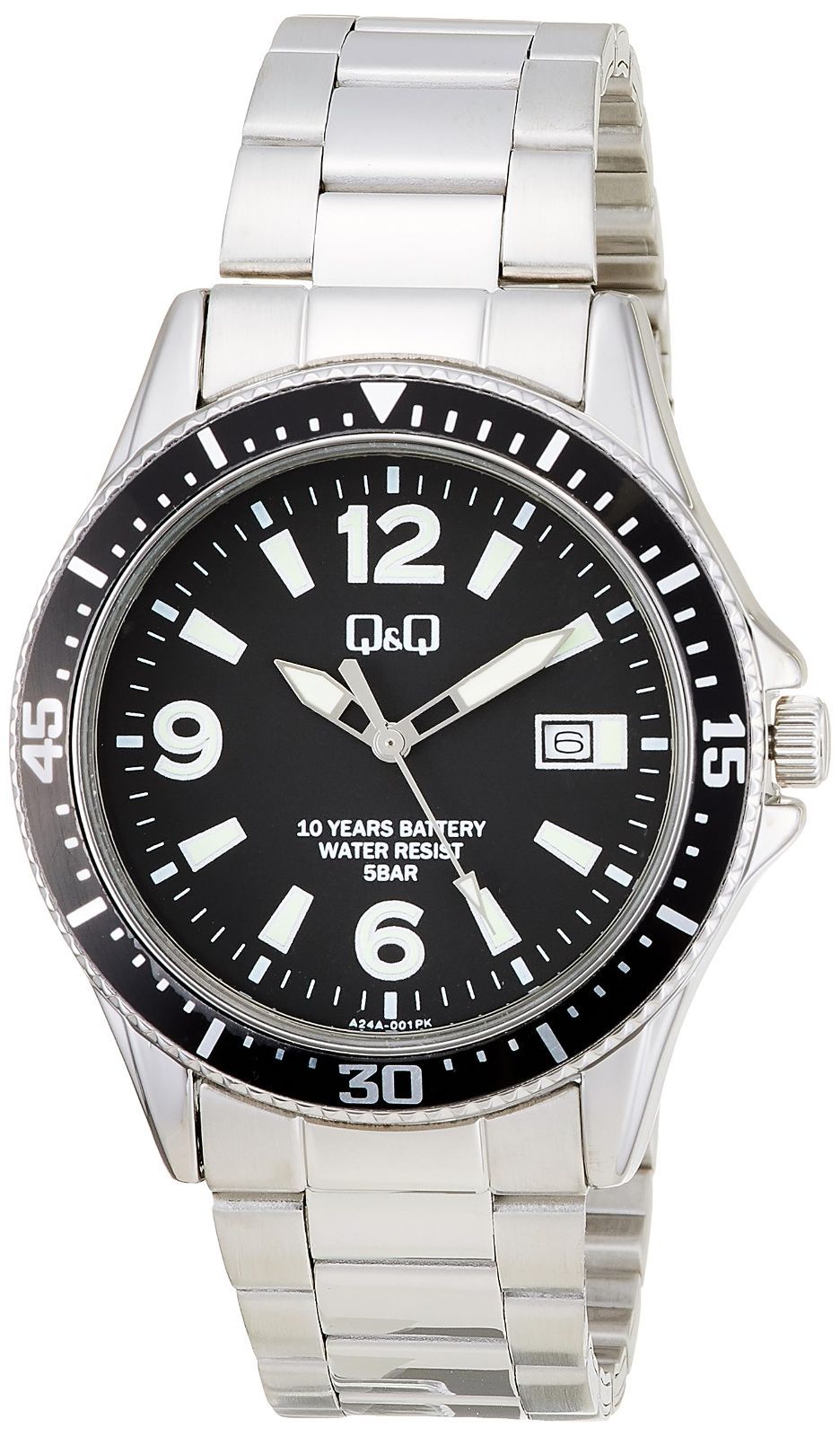 数量 メタルバンド 日付 防水 A 24 A-001 PK 電池寿命10年 アナログ メンズ 腕時計 Q-Q ブラック シチズン