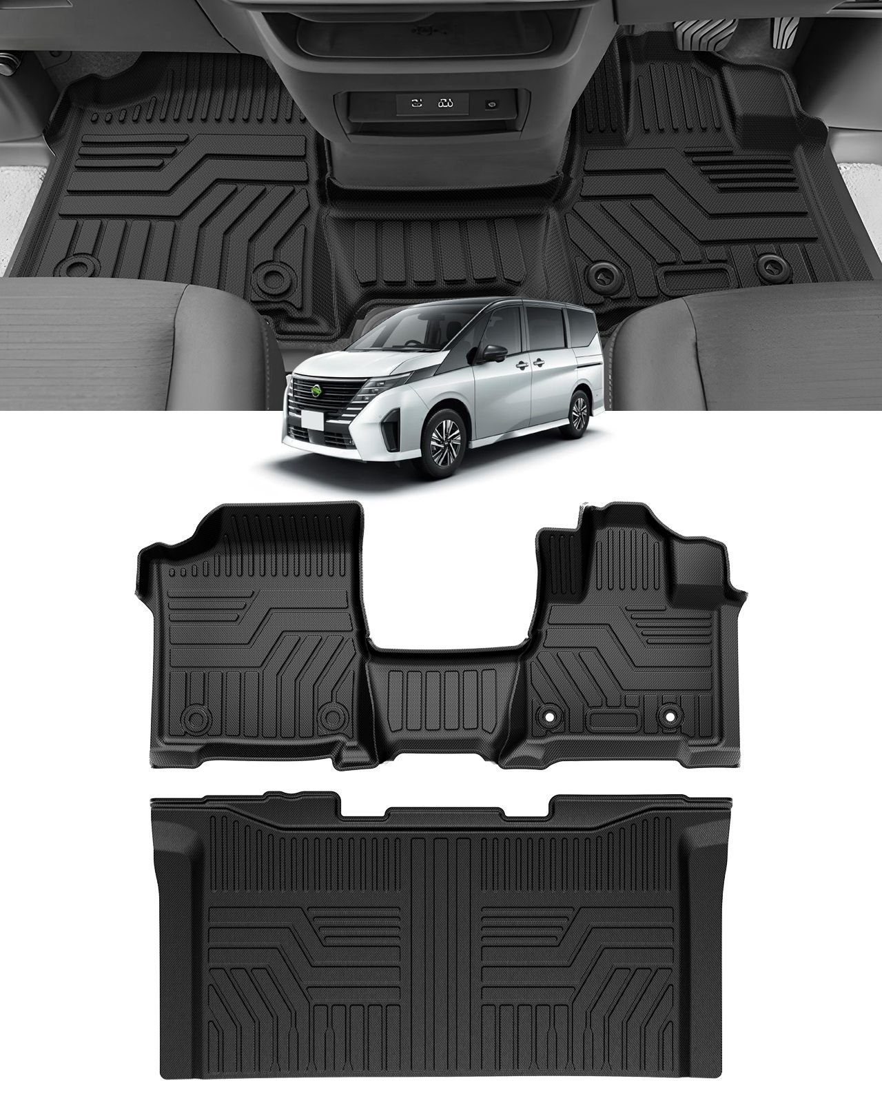 セレナ C28型 フロアマット セカンドマット 8人乗り ハイブリッド車用 3Dフロアマット 立体構造カーマット 防水 滑り防止 耐汚れ TPE素材 車種 設計 取付簡単カー用品 1-2列目 4Pセット