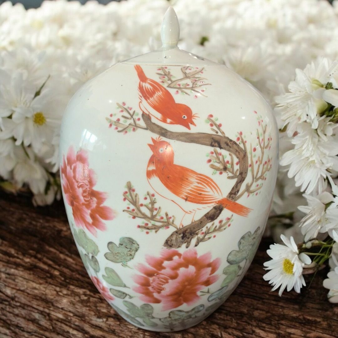 中国古美術/粉彩花鳥紋天球瓶 【大清乾龍年製】在