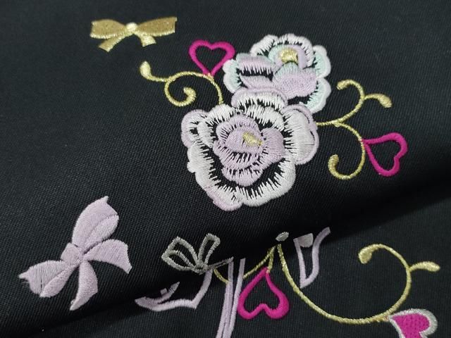 平和屋着物○女性 行灯袴 総刺繍 草花文 黒色 金銀糸 卒業式