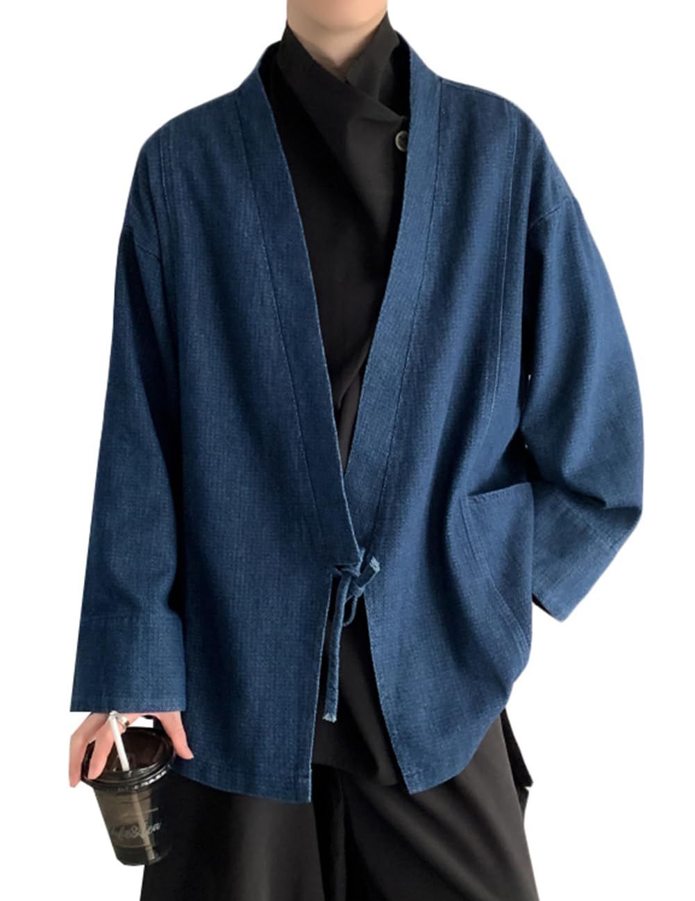 人気商品 M~4XL 羽織りトップス 無地 前開きシャツ 和風 和式パーカー 男女兼用 デニムコート 長袖 カーディガン 和服 メンズ ＪＩＹＵＴＯＲ