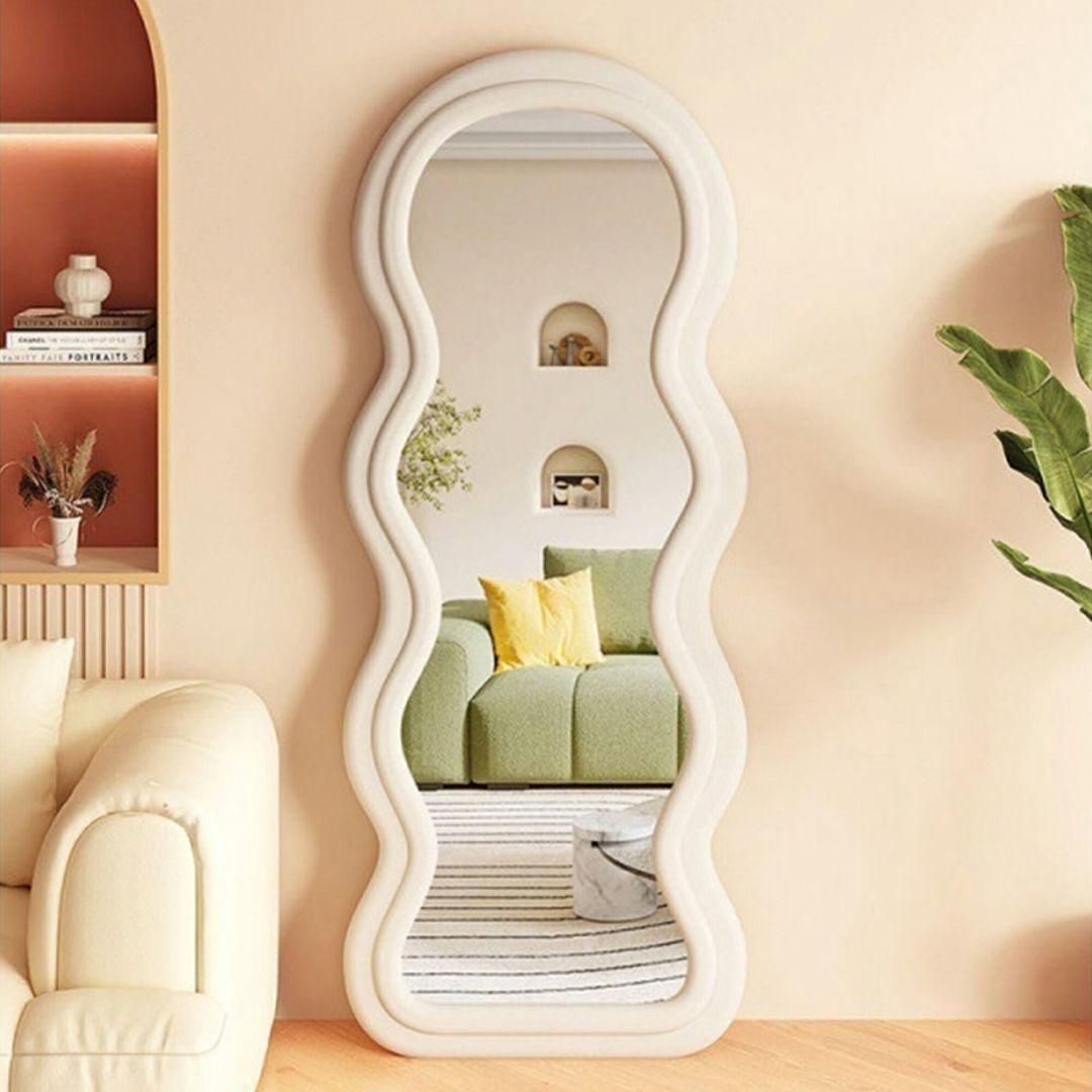 立てかけミラー ベルベット生地フレーム ホワイト 160x60cm 1872 立てかけミラー ベルベット生地フレーム ホワイト 160x60cm 1872の通販