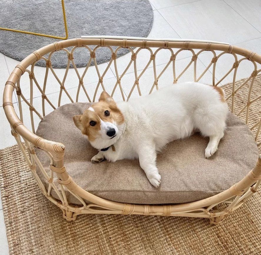 手作りのラタン編みペットベッド 犬用ソファ