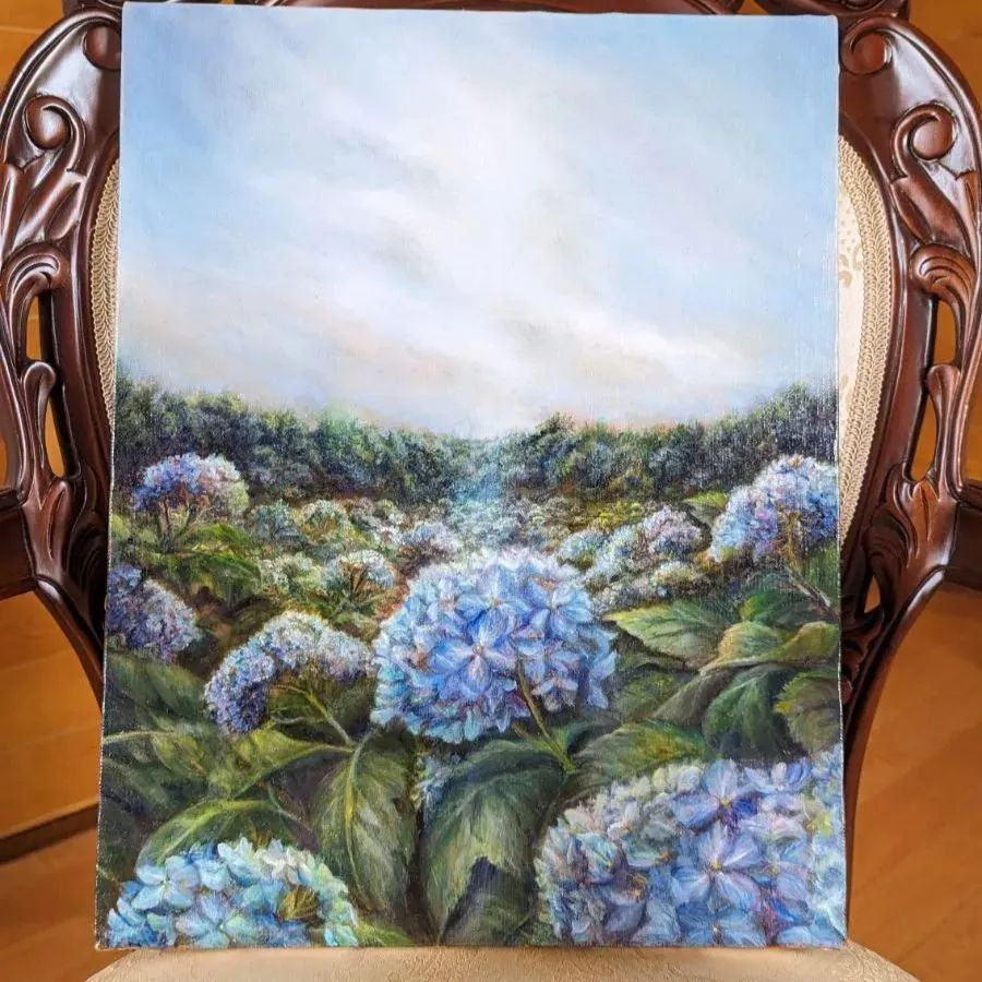 画家painterTMKの絵画「6月の光」紫陽花 油絵風景画 紫陽花絵画 F6