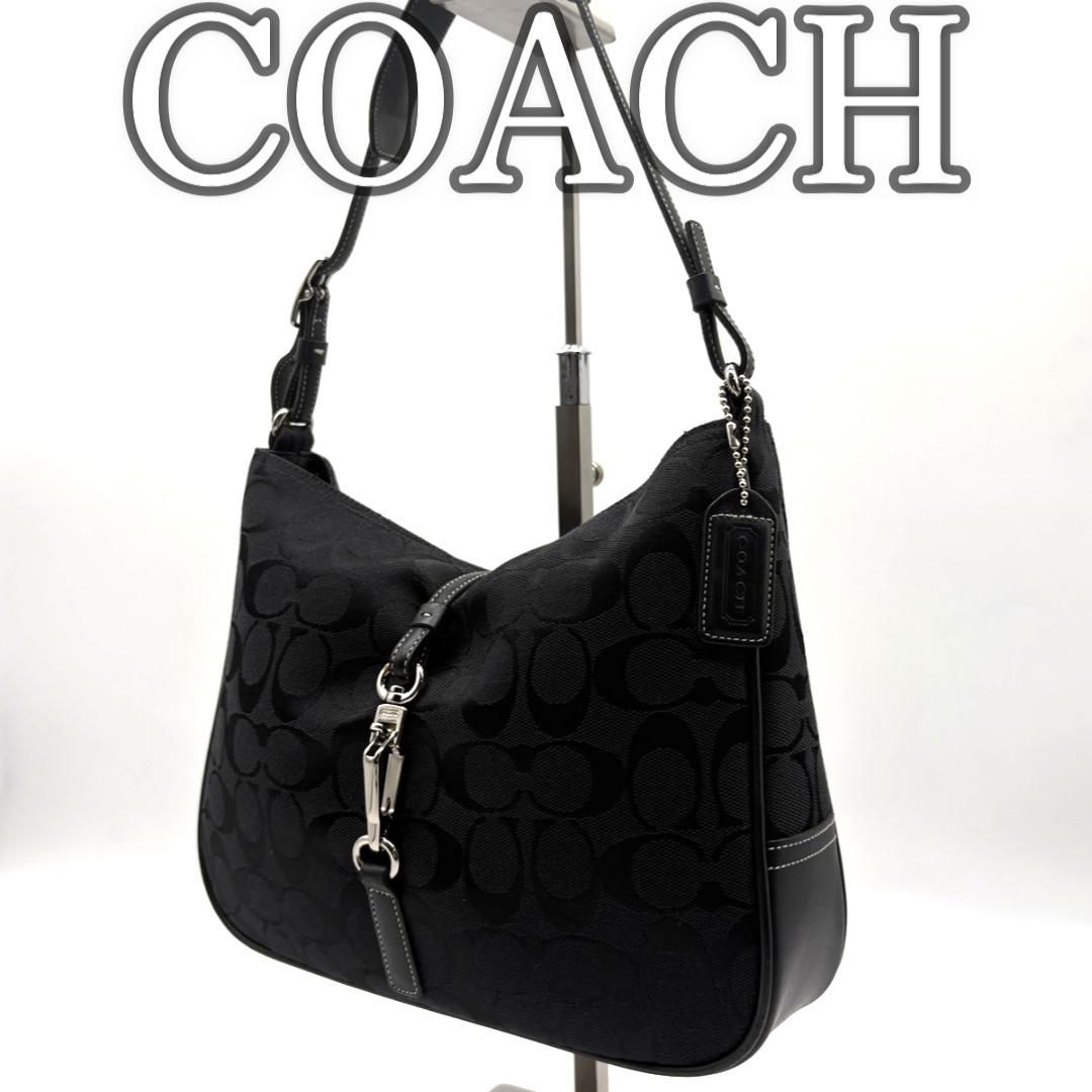 美品】COACH コーチ シグネチャー ホーボーバッグ ブラック 黒 肩掛け  