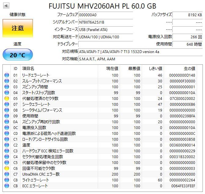 ジャンク】FUJITSU 2.5インチ 9.5mm HDD IDE(Ultra ATA) 60GB