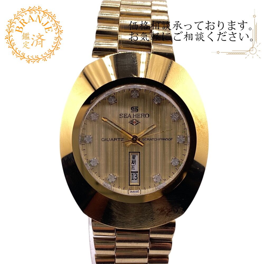 SEA HERO シーヒーロー S1007M sea hero 3針デイデイト 防水 クォーツ ステンレススチール 腕時計 ゴールド ブランド
